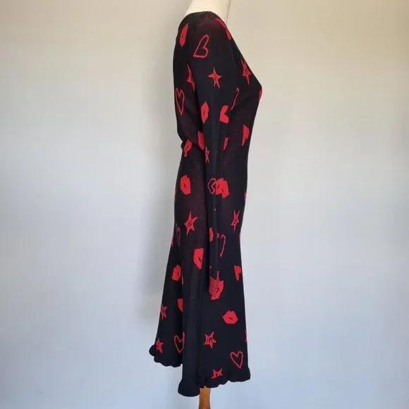 Hi There Karen Walker Black & Red Heart & Lip Print Knit Dress Size S - Picture 4 of 7